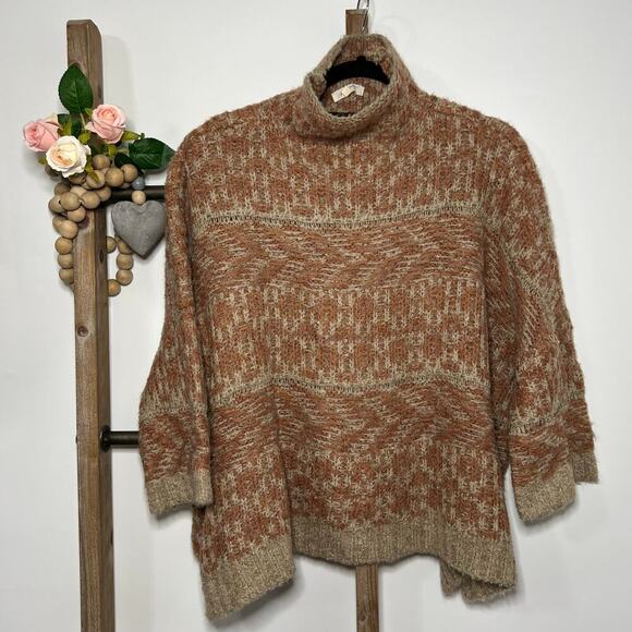 Mystree Turtleneck Brown Mix Wool Blend 3/4 Sleeve Sweater Size Small Medium - Picture 1 of 7